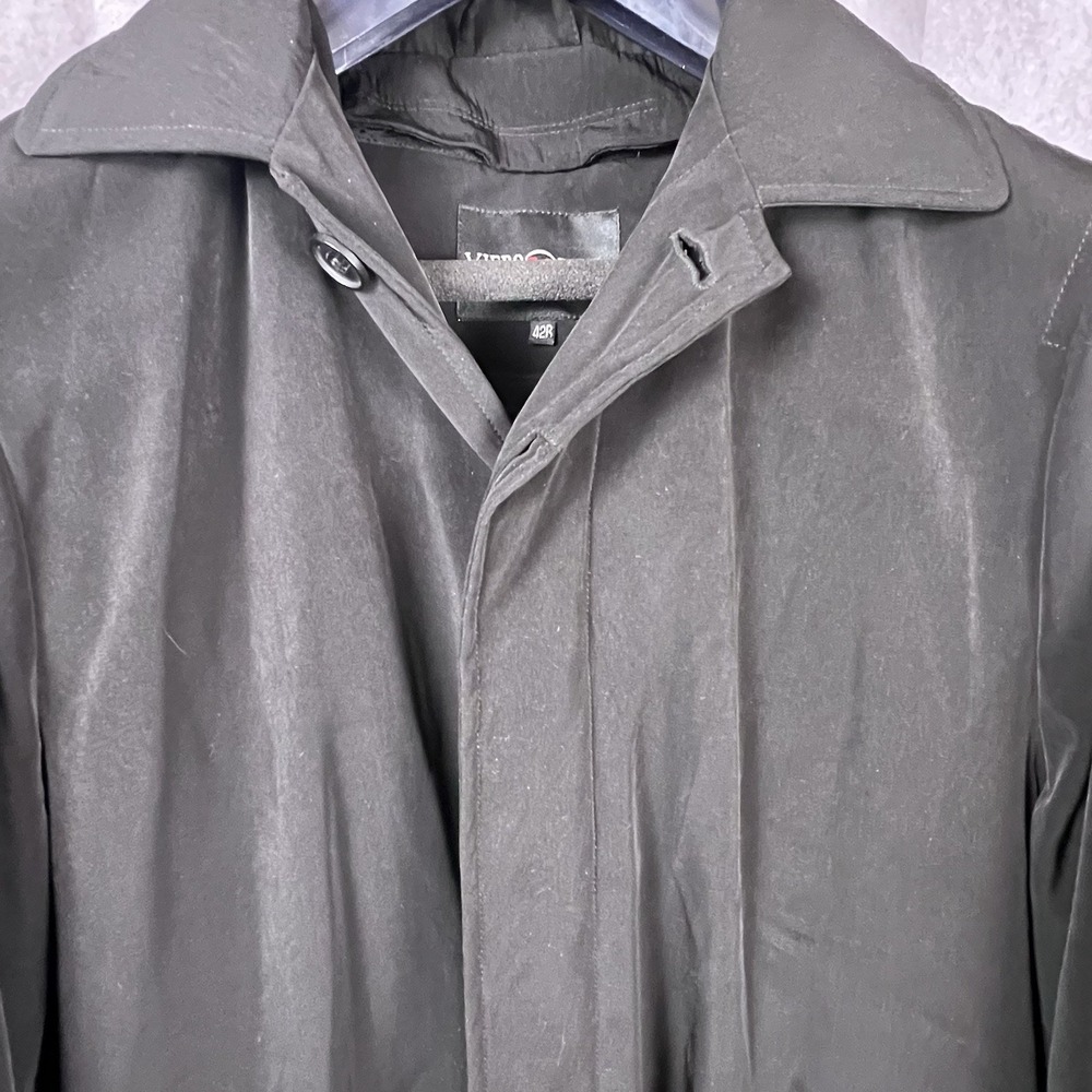 Viero Richi Men's Long Rain Overcoat Hooded Lined Black Size 42R - Picture 4 of 16